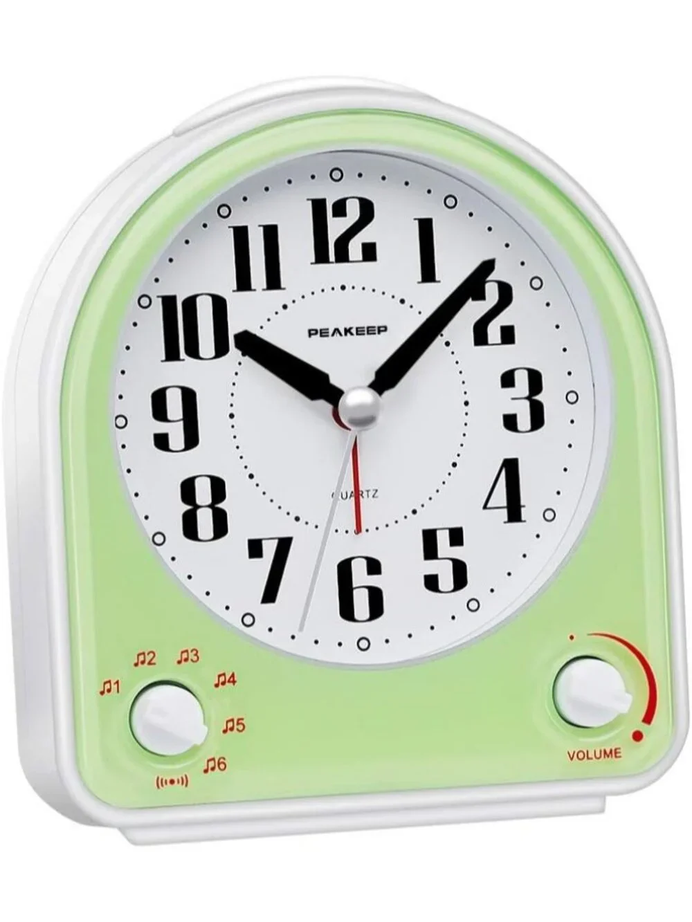 Home Green Analog Battery Operated Alarm Non-Ticking Silent Semicircular Clock